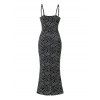 Vintage Dress Monochrome Wave Striped Print Spaghetti Strap Bodycon Maxi Textured Dress - Noir XXL | US 14