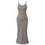 Vintage Dress Fine Check Print Spaghetti Strap Maxi Bodycon Textured Dress - marron foncé L | US 8-10