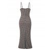 Vintage Couple Outfit Fine Check Print Spaghetti Strap Maxi Bodycon Dress and Shirt Textured Set - marron foncé S | US 4