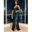 Party Dress Ombre Sequined Ruched See Thru Open Back Plunging Neck Maxi Dress - Vert Foncé XL | US 10
