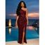 Party Dress Solid Color Sequined Ruched One Shoulder Slit Maxi Prom Dress - d'or S | US 4