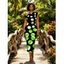 Vacation Dress Colorblock Polka Dots Print Ruched One Shoulder Bodycon Maxi Dress - Vert XXL | US 14