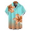 Men's Vacation Shirt Lily Floral Print Ombre Button Up Shirt - Turquoise 5XL