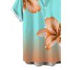 Men's Vacation Shirt Lily Floral Print Ombre Button Up Shirt - Turquoise 5XL