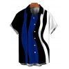 Men's Vintage Shirt Colorblock Art Fluid Curve Stripe Print Button Up Shirt - Bleu profond 5XL