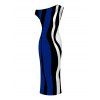 Vintage Dress Colorblock Art Fluid Curve Stripe Print Ruched One Shoulder Bodycon Maxi Dress - Bleu profond XXL | US 14