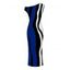 Vintage Dress Colorblock Art Fluid Curve Stripe Print Ruched One Shoulder Bodycon Maxi Dress - Bleu profond XXL | US 14
