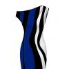 Vintage Dress Colorblock Art Fluid Curve Stripe Print Ruched One Shoulder Bodycon Maxi Dress - Bleu profond XXL | US 14