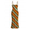 Vacation Vintage Dress Colorblock Bias Striped Print Spaghetti Strap Bodycon Maxi Dress - multicolor A XXL | US 14