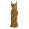 Vacation Vintage Dress Colorblock Bias Striped Print Spaghetti Strap Bodycon Maxi Dress - multicolor A XXL | US 14