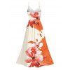 Vacation Dress Ink Painting Flower Print Lace Hollow Out Spaghetti Strap Slit Dress - Orange Foncé XXXXXL | US 20
