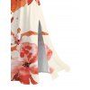 Vacation Dress Ink Painting Flower Print Lace Hollow Out Spaghetti Strap Slit Dress - Orange Foncé XXXXXL | US 20