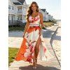 Vacation Dress Ink Painting Flower Print Lace Hollow Out Spaghetti Strap Slit Dress - Orange Foncé XXXXXL | US 20