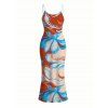 Beach Vacation Dress Colorblock Tropical Abstract Flower Print Spaghetti Strap Maxi Bodycon Dress - Orange Foncé XXL | US 14