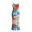 Beach Vacation Dress Colorblock Tropical Abstract Flower Print Spaghetti Strap Maxi Bodycon Dress - Orange Foncé XXL | US 14