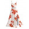 Vacation Dress Watercolor Flower Print Lace Hollow Out Spaghetti Strap Slit Dress - Orange Foncé XXXXXL | US 20