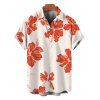 Men's Vacation Shirt Watercolor Floral Print Button Up Shirt - Orange Foncé 5XL