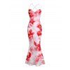 Vacation Dress Watercolor Tie Dye Rose Floral Print Crisscross Mesh Spaghetti Strap Bodycon Mermaid Maxi Dress - Rose clair XXL | US 14
