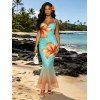 Vacation Dress Lily Floral Print Ombre Crisscross Mesh Spaghetti Strap Bodycon Mermaid Maxi Dress - Turquoise XXL | US 14