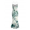 Vacation Dress Abstract Ink Painting Print Crisscross Mesh Spaghetti Strap Bodycon Mermaid Maxi Dress - Vert profond XXL | US 14