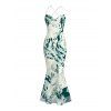 Vacation Dress Abstract Ink Painting Print Crisscross Mesh Spaghetti Strap Bodycon Mermaid Maxi Dress - Vert profond XXL | US 14