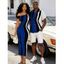 Vintage Couple Outfit Colorblock Art Fluid Curve Stripe Print Ruched One Shoulder Bodycon Maxi Dress and Shirt Set - Bleu profond S | US 4