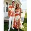 Vacation Couple Outfit Ink Painting Flower Print Lace Hollow Out Spaghetti Strap Slit Dress and Shirt Set - Orange Foncé S | US 4