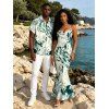Vacation Couple Outfit Abstract Ink Painting Print Crisscross Mesh Spaghetti Strap Bodycon Mermaid Maxi Dress and Shirt Set - Vert profond S | US 4