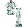 Vacation Couple Outfit Abstract Ink Painting Print Crisscross Mesh Spaghetti Strap Bodycon Mermaid Maxi Dress and Shirt Set - Vert profond S | US 4