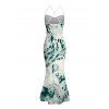 Vacation Couple Outfit Abstract Ink Painting Print Crisscross Mesh Spaghetti Strap Bodycon Mermaid Maxi Dress and Shirt Set - Vert profond S | US 4