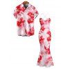 Vacation Couple Outfit Watercolor Tie Dye Rose Floral Print Crisscross Mesh Spaghetti Strap Bodycon Mermaid Maxi Dress and Shirt Set - Rose clair S | US 4