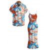 Beach Vacation Couple Outfit Colorblock Tropical Abstract Flower Print Spaghetti Strap Maxi Bodycon Dress and Shirt Set - Orange Foncé S | US 4
