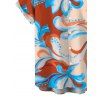 Beach Vacation Couple Outfit Colorblock Tropical Abstract Flower Print Spaghetti Strap Maxi Bodycon Dress and Shirt Set - Orange Foncé S | US 4