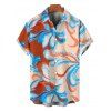 Beach Vacation Couple Outfit Colorblock Tropical Abstract Flower Print Spaghetti Strap Maxi Bodycon Dress and Shirt Set - Orange Foncé S | US 4