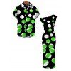 Vacation Couple Outfit Colorblock Polka Dots Print Ruched One Shoulder Bodycon Maxi Dress and Shirt Set - Vert S | US 4
