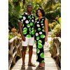 Vacation Couple Outfit Colorblock Polka Dots Print Ruched One Shoulder Bodycon Maxi Dress and Shirt Set - Vert S | US 4