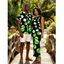 Vacation Couple Outfit Colorblock Polka Dots Print Ruched One Shoulder Bodycon Maxi Dress and Shirt Set - Vert S | US 4