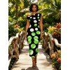 Vacation Couple Outfit Colorblock Polka Dots Print Ruched One Shoulder Bodycon Maxi Dress and Shirt Set - Vert S | US 4