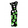 Vacation Couple Outfit Colorblock Polka Dots Print Ruched One Shoulder Bodycon Maxi Dress and Shirt Set - Vert S | US 4