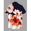 Hawaiian Vacation Couple Outfit Contrast Color Watercolor Flower Print Ruched One Shoulder Bodycon Maxi Dress and Shirt Set - Bleu de Minuit S | US 4