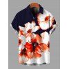 Hawaiian Vacation Couple Outfit Contrast Color Watercolor Flower Print Ruched One Shoulder Bodycon Maxi Dress and Shirt Set - Bleu de Minuit S | US 4