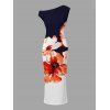Hawaiian Vacation Couple Outfit Contrast Color Watercolor Flower Print Ruched One Shoulder Bodycon Maxi Dress and Shirt Set - Bleu de Minuit S | US 4