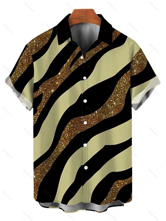 Vacation Couple Outfit Colorblock Sequied Zebra Print Ruched One Shoulder Bodycon Dress and Shirt Set - Vert Armée S | US 4