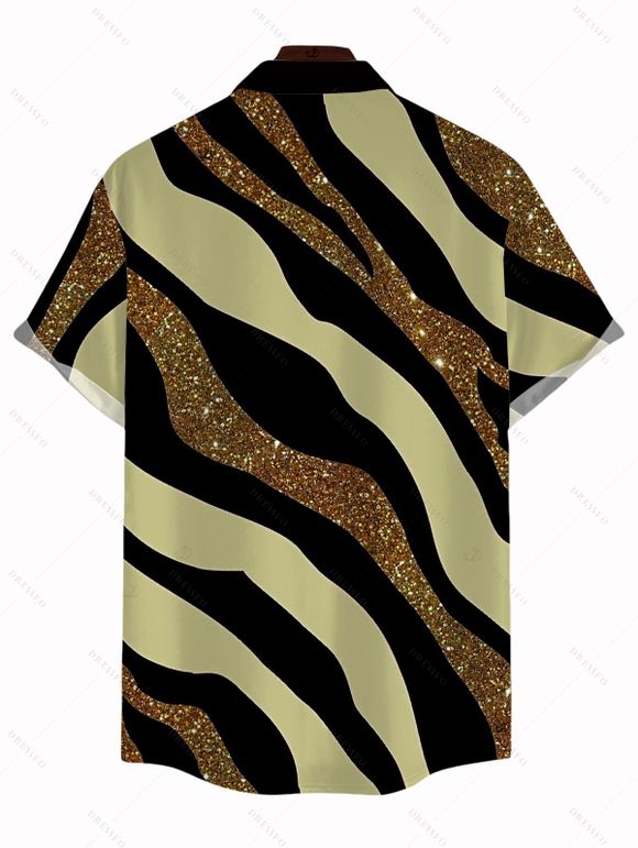 Vacation Couple Outfit Colorblock Sequied Zebra Print Ruched One Shoulder Bodycon Dress and Shirt Set - Vert Armée S | US 4