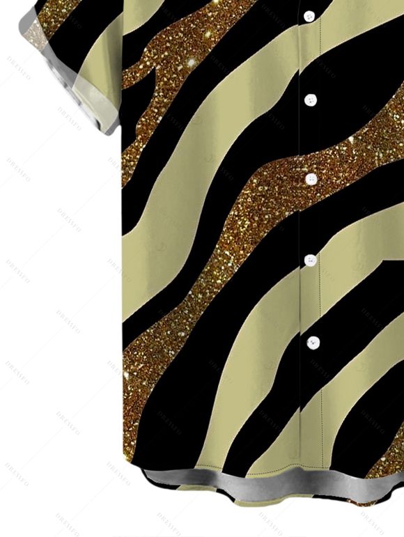 Vacation Couple Outfit Colorblock Sequied Zebra Print Ruched One Shoulder Bodycon Dress and Shirt Set - Vert Armée S | US 4