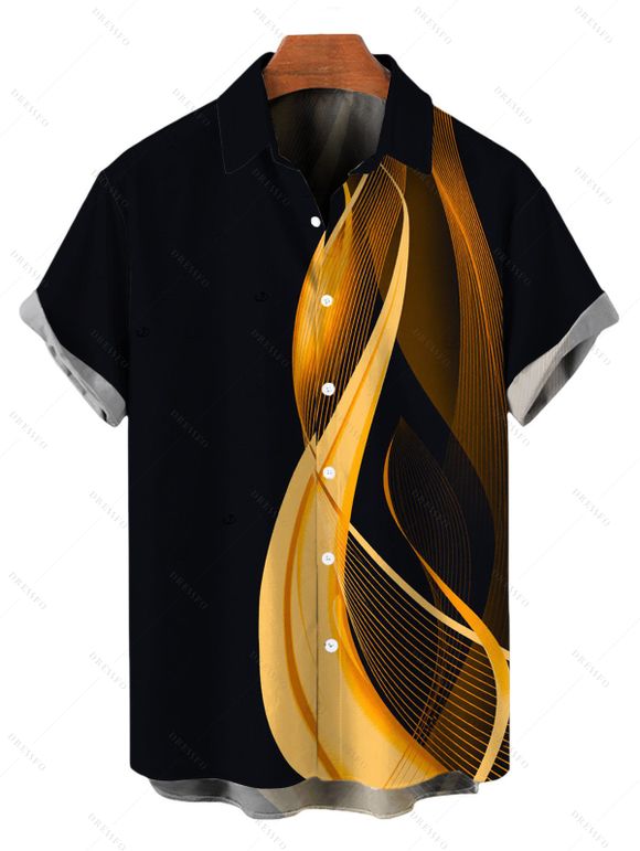 Vacation Couple Outfit Abstract Fluid Print Ruched One Shoulder Bodycon Dress and Shirt Set - Noir S | US 4