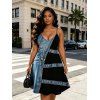 Casual Dress Faux Denim Colorblock Print Spaghetti Strap Mini Dress - Bleu Toile de Jean XXXXXL | US 20