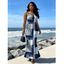 Vacation Dress Geometric Tribal Print Zig Zag Patchwork Print Spaghetti Strap Maxi Bodycon Dress - Bleu XL | US 12
