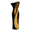 Vacation Couple Outfit Abstract Fluid Print Ruched One Shoulder Bodycon Dress and Shirt Set - Noir S | US 4