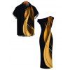 Vacation Couple Outfit Abstract Fluid Print Ruched One Shoulder Bodycon Dress and Shirt Set - Noir S | US 4